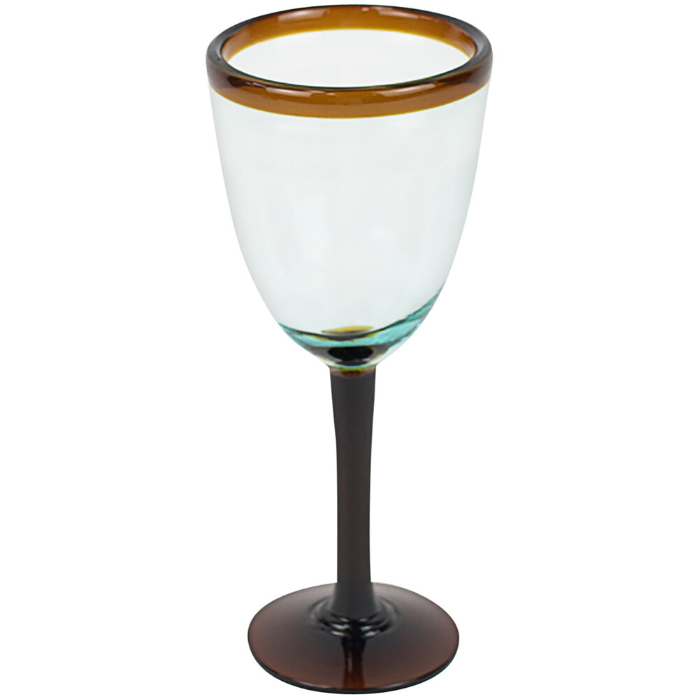 Kalalou 8 oz. Recycled Wine Glass with Amber Rim and Stem 6/Case