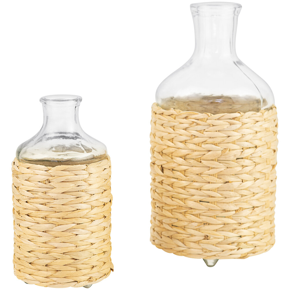 Kalalou 2Piece Tall SeagrassWrapped Glass Bud Vase Set