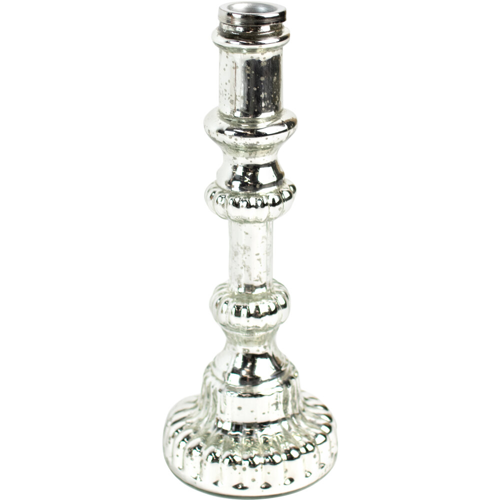 Kalalou 10 1/2" Antique Silver Glass Taper Candle Holder