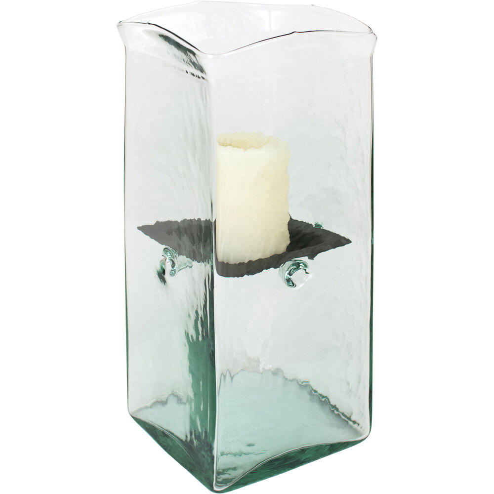 Kalalou Medium Glass Square Hurricane Candle Holder with Rustic Metal