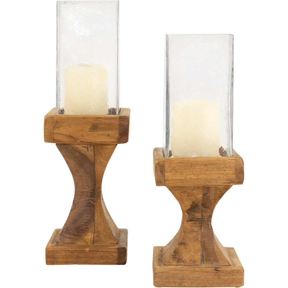 Kalalou 2Piece Glass Square Pillar Hurricane Candle Holder with