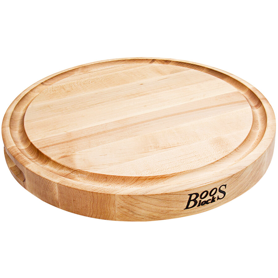 John Boos & Co. 15" x 1 3/4" Grooved Reversible Round Maple Wood