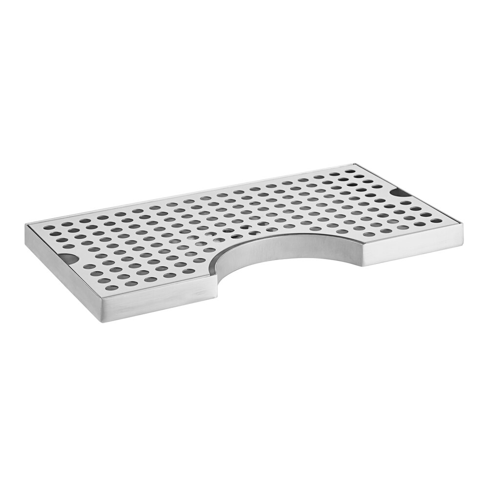 Regency 12 inch x 7 inch Stainless Steel Surface Mount Beer Drip Tray with 3 inch Column Cutout and Drain