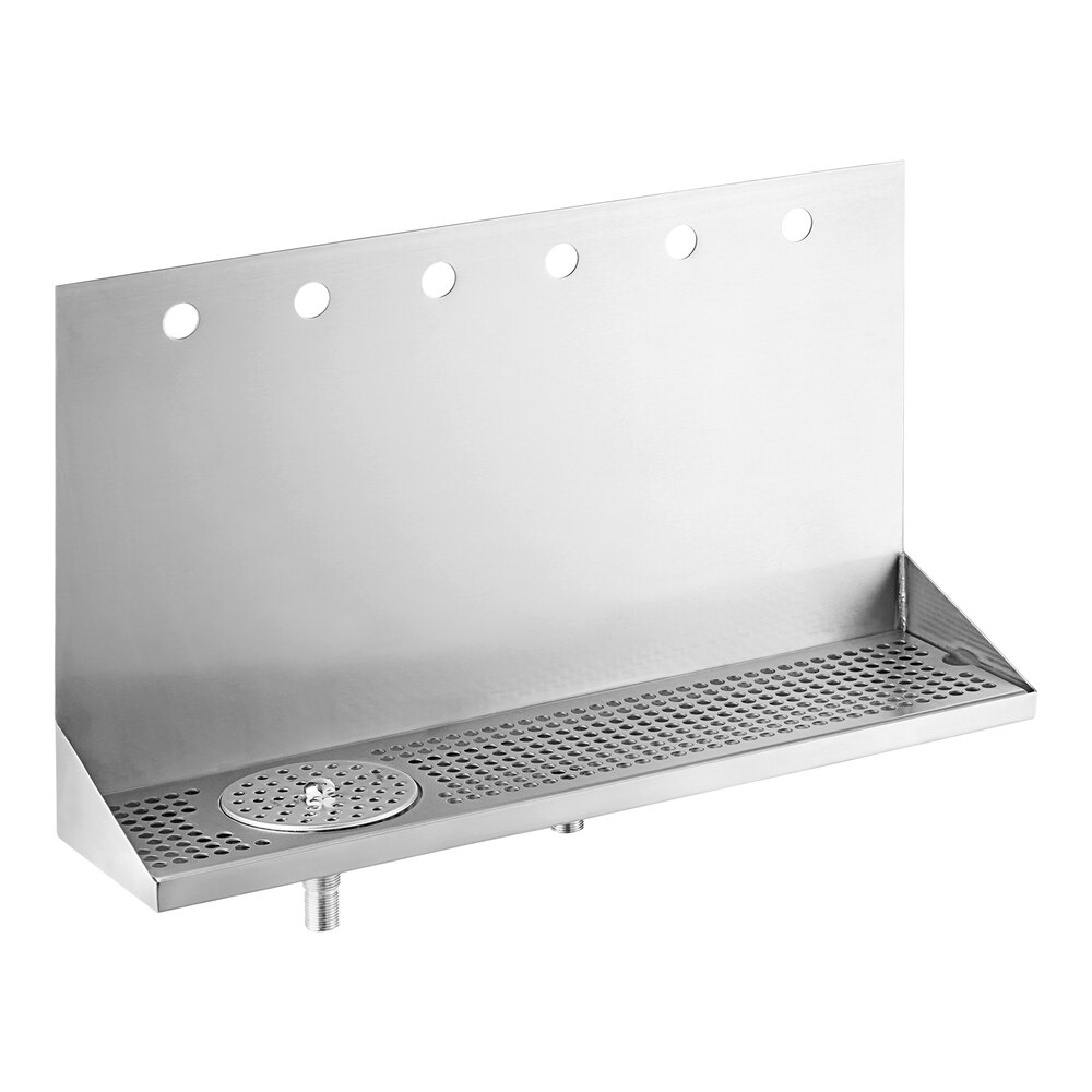 Regency 24 inch x 6 inch x 14 inch Stainless Steel 6 Faucet Wall Mount Drip Tray with Rinser