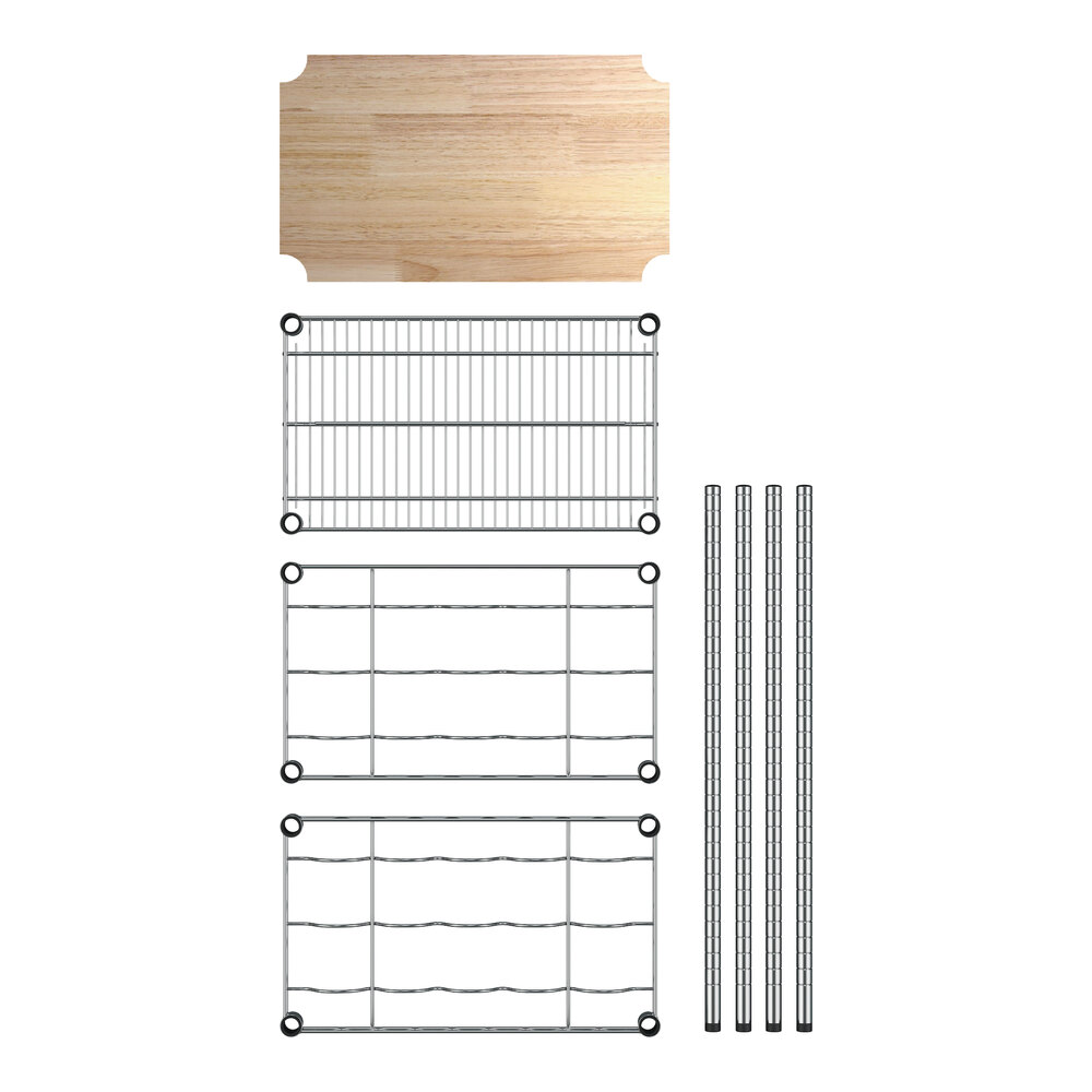 14" Wide NSF Chrome 3Shelf Wine Rack Kit with 34" Posts and Wooden