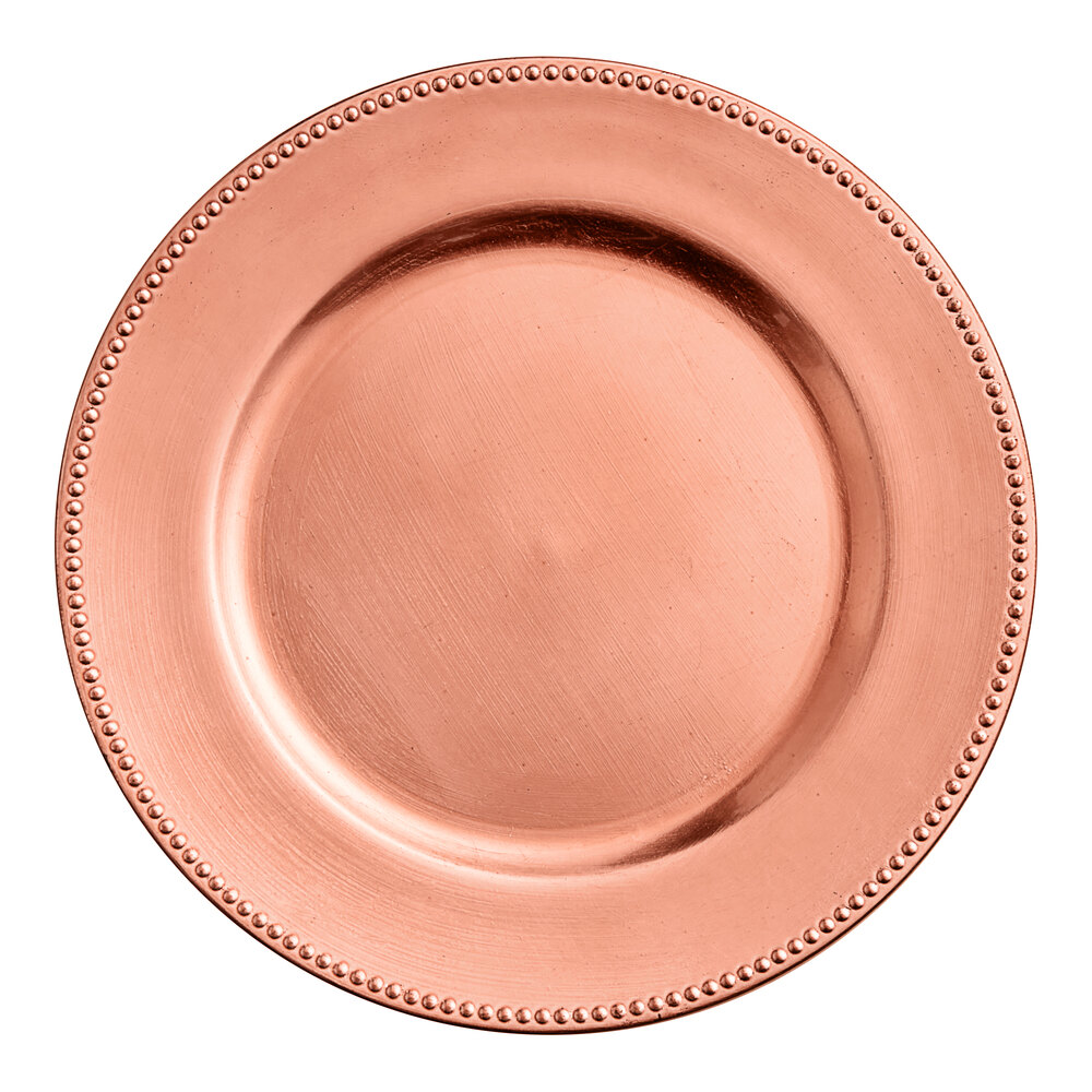 Choice 13" Round Rose Gold / Copper Beaded Rim Plastic Charger Plate