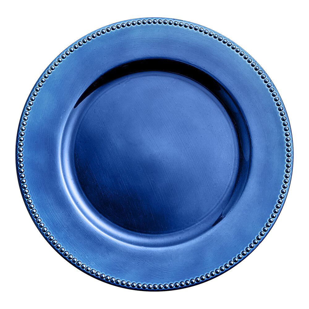 Choice 13" Round Royal Blue Beaded Rim Plastic Charger Plate 12/Case