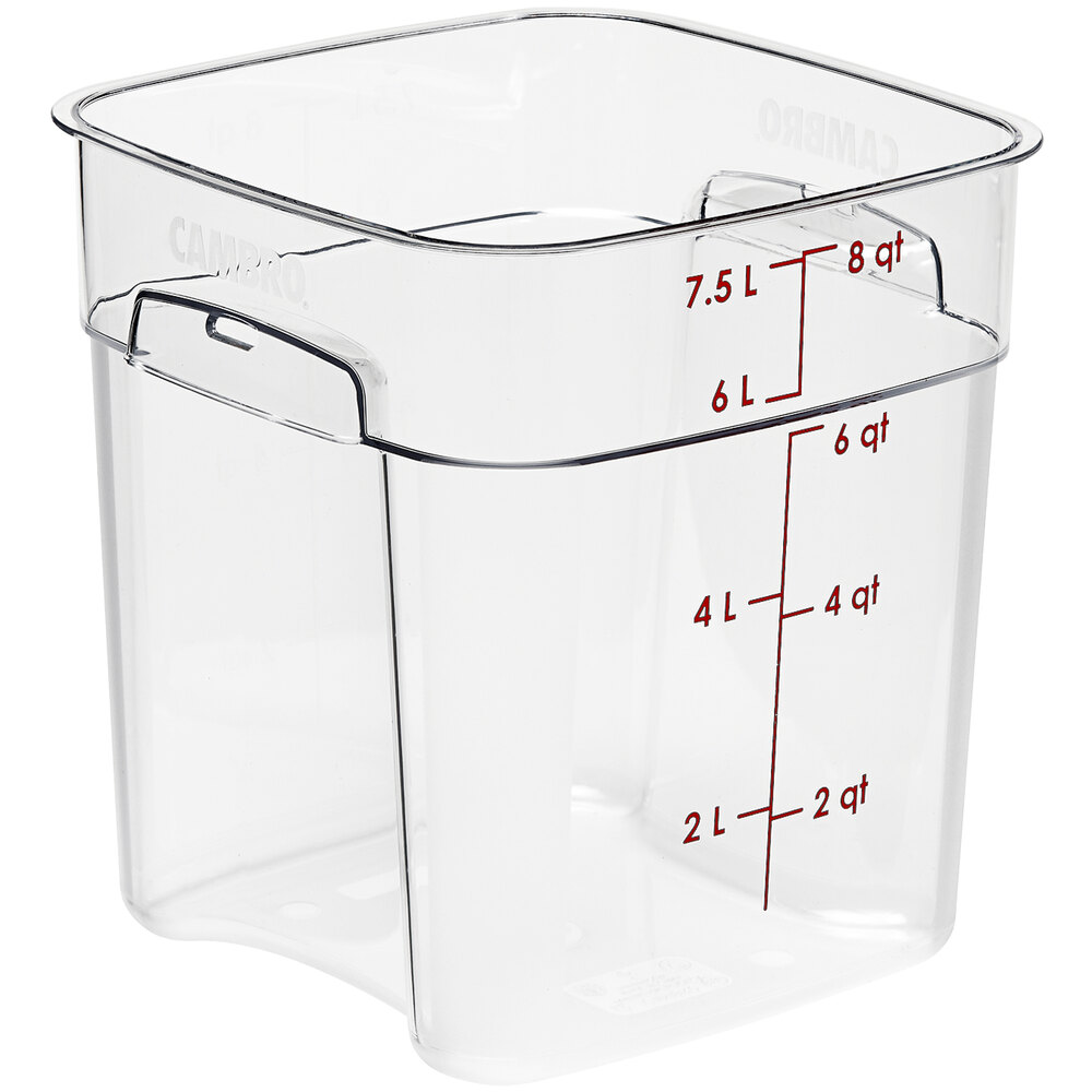 Rubbermaid Commercial FG630800CLR Square Storage Container – 8 Quart, Clear Polycarbonate – NSF, Dishwasher Safe, Freezer Safe