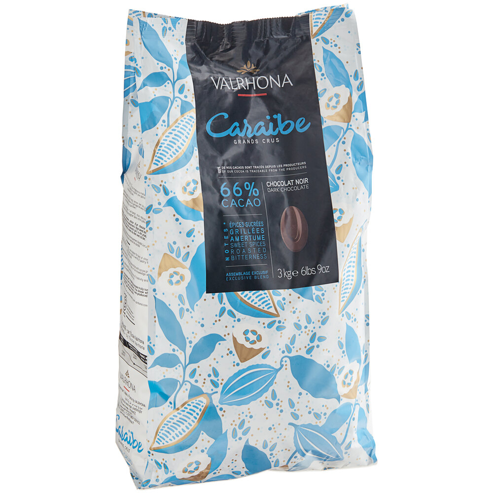 Valrhona Caraibe 66% Dark Chocolate Feve 6.6 lb. - 3/Case