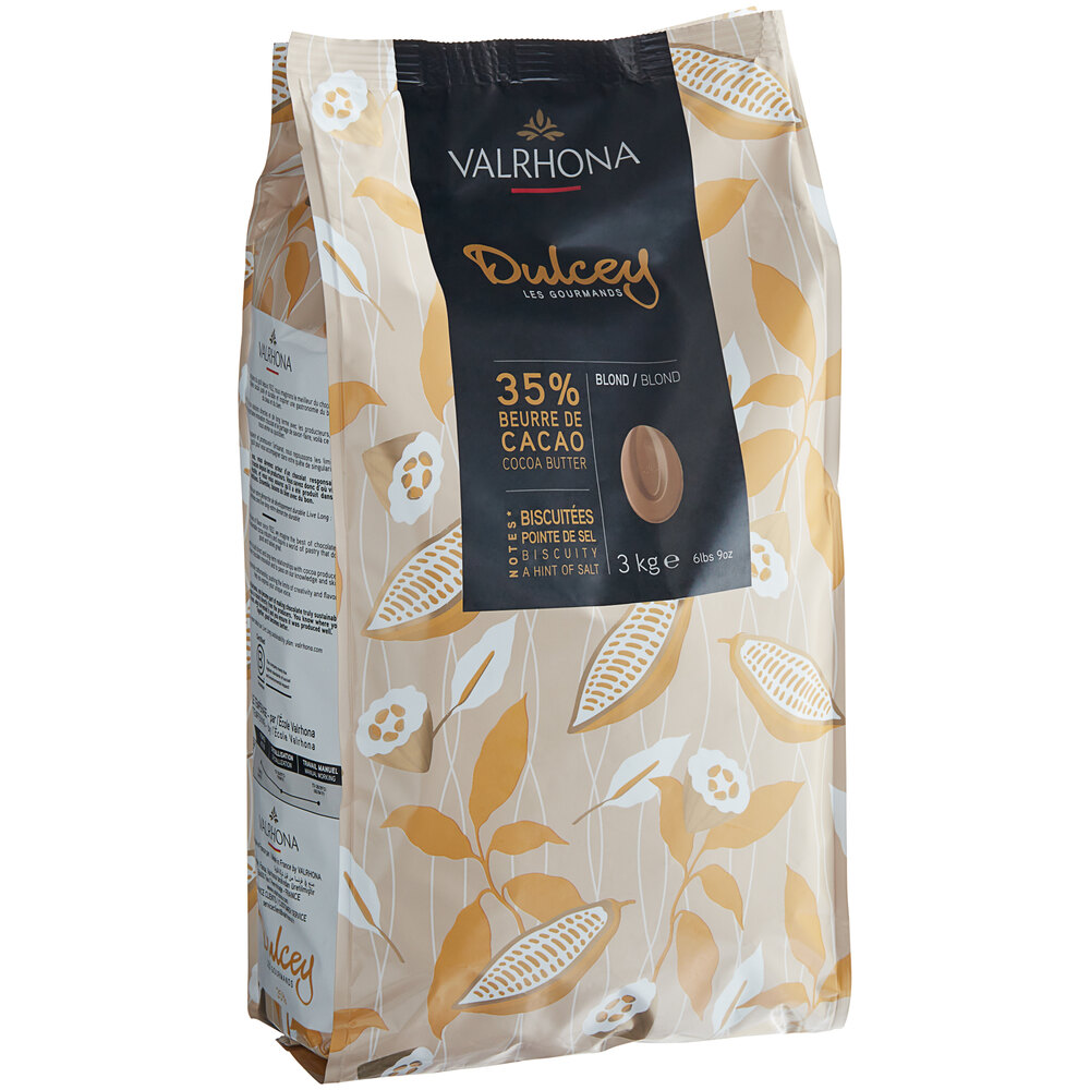 Valrhona Dulcey 35% Blond Chocolate Feve 6.6 lb. - 3/Case