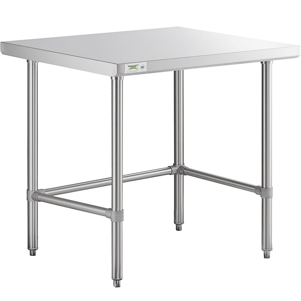 Regency 30 inch x 36 inch 16-Gauge 304 Stainless Steel Commercial Open Base Work Table