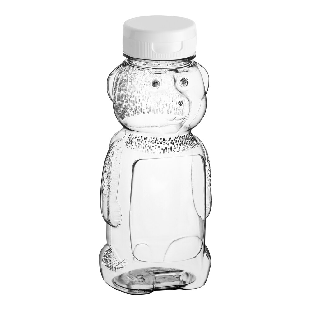 8 oz. (12 oz. Honey Weight) Bear PET Honey Bottle with White Flip Top