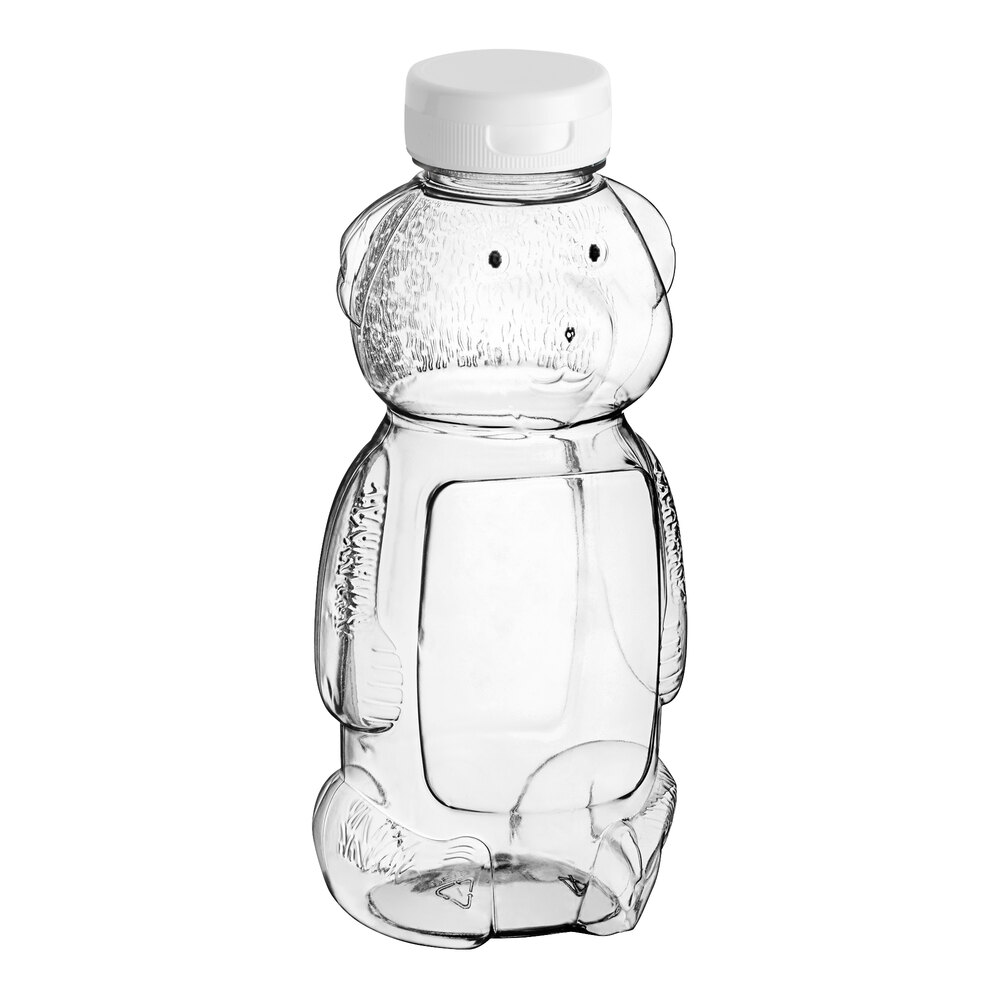 16 oz. (24 oz. Honey Weight) Bear PET Honey Bottle with White Flip Top