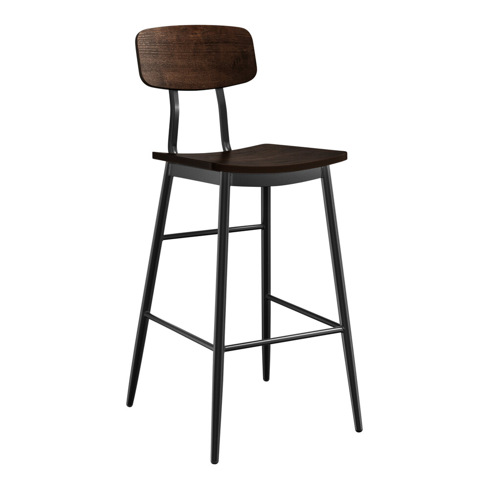 Lancaster Table & Seating Mid-Century Black Barstool with Espresso