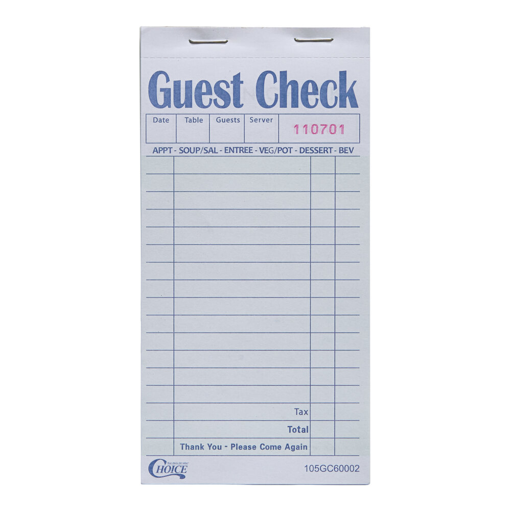Choice 2-Part Green & White Guest Check Pads (50/Case)