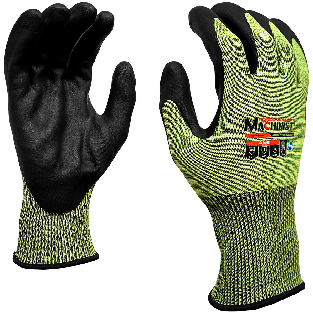 Machine Safe Golves Cordova Machinist Hi-Vis Green HPPG Cut-Resistant Food-Safe Gloves with ...
