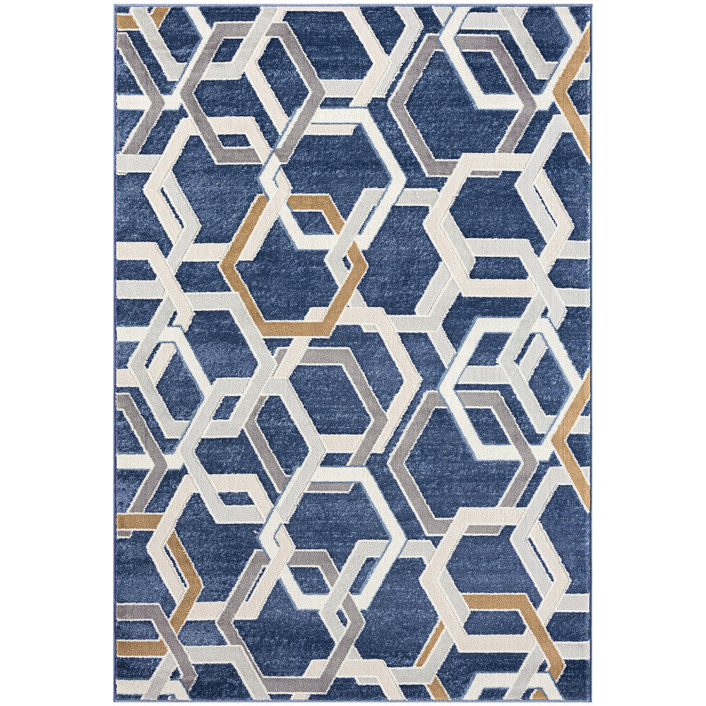 Abani Atlas Collection 4' x 6' Blue / Gray Contemporary Multi Hexagon ...