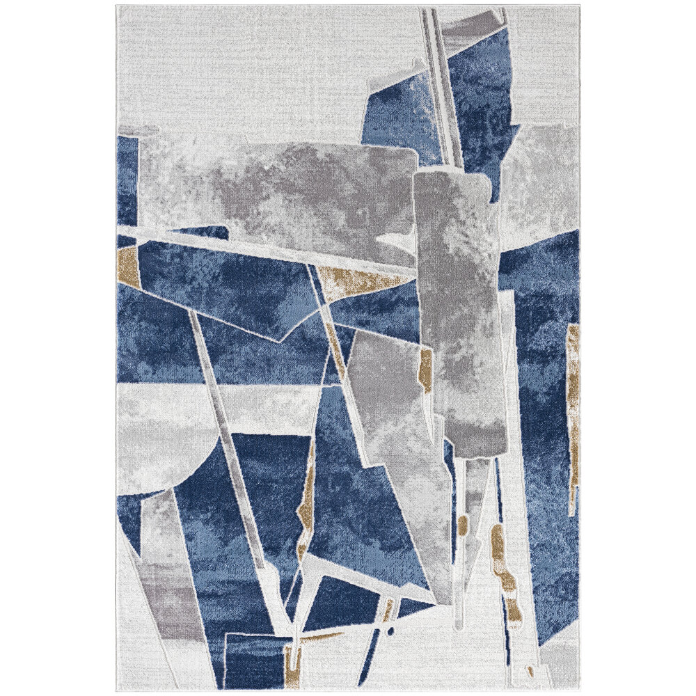 Jigsaw Abstract Block Pattern Rug Abani Atlas Collection 6' x 9' Blue / Gray Contemporary Abstract Block ...