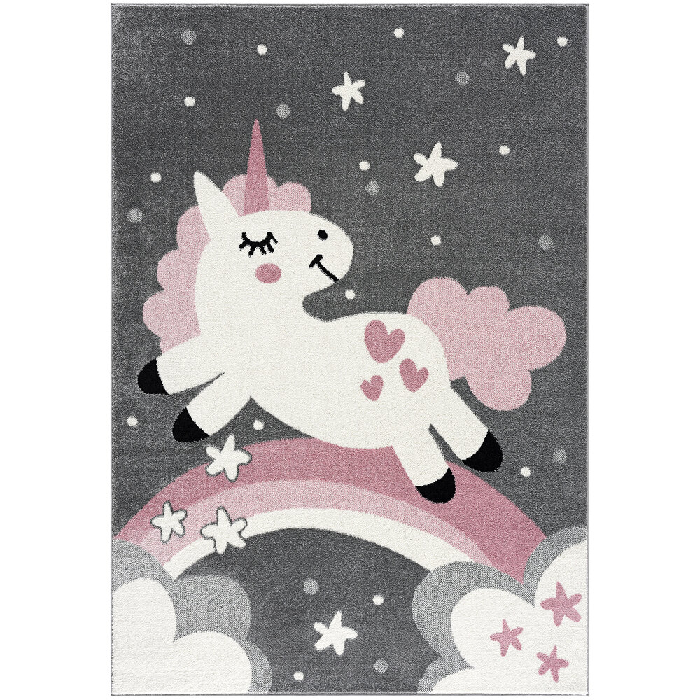 Abani Play Collection Gray / Pink Contemporary Unicorn Area Rug