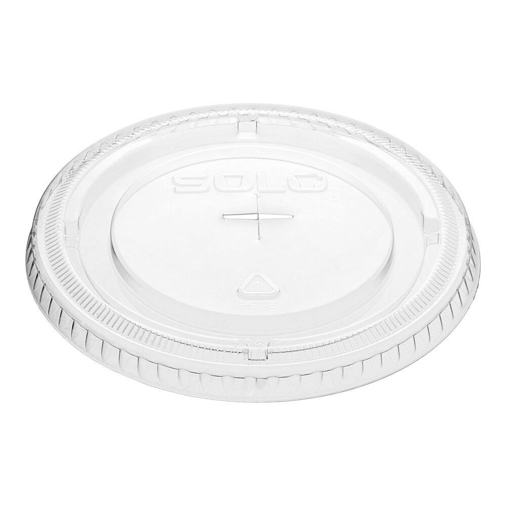 Solo 12-24 oz. Clear Flat Lid with Straw Slot - 100/Pack