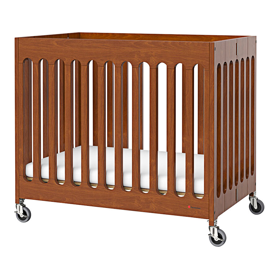 Foundations Boutique 24" x 38" Cherry Compact Slatted Wood Folding Crib