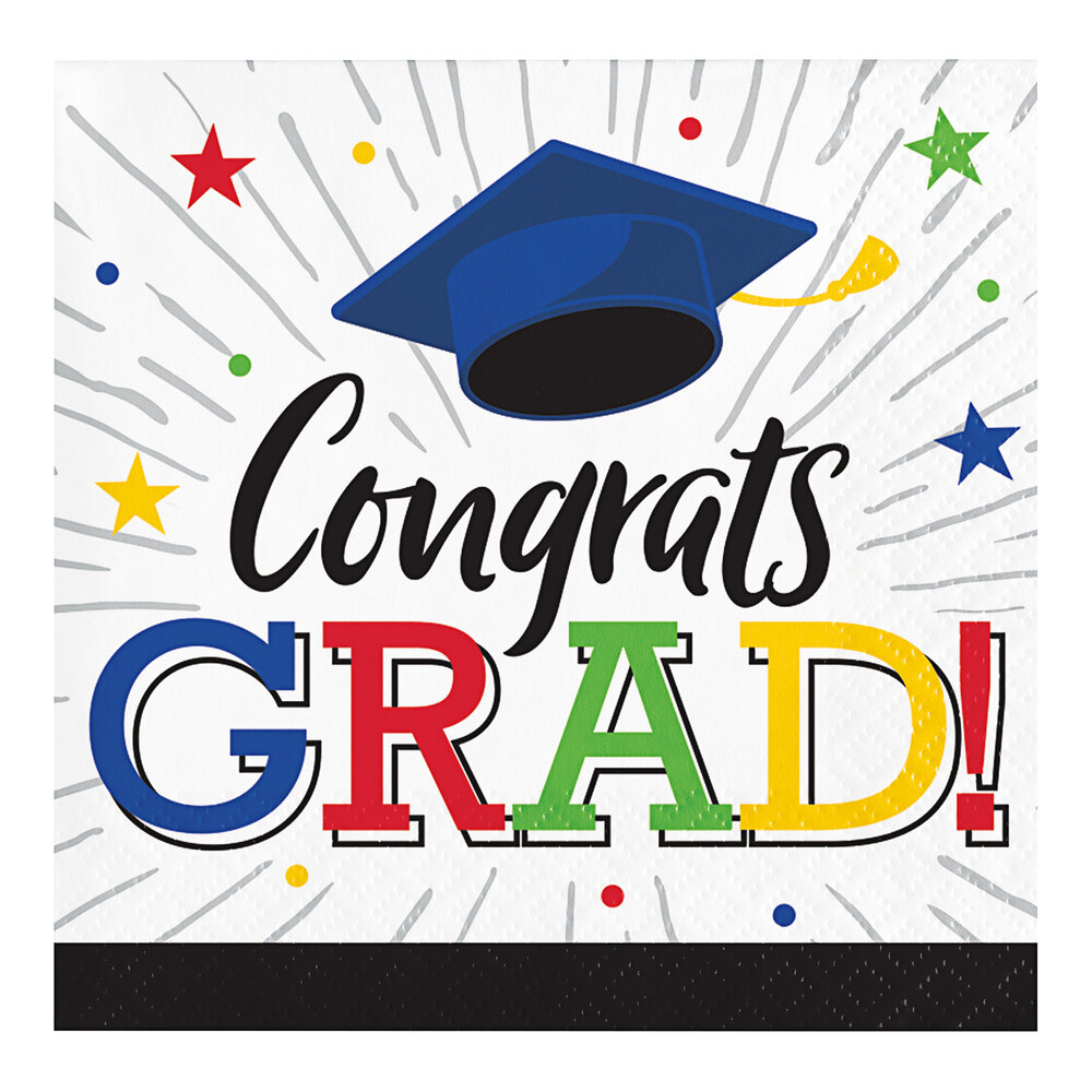 Creative Converting Hats Off Grad 2Ply Beverage Napkin 192/Case