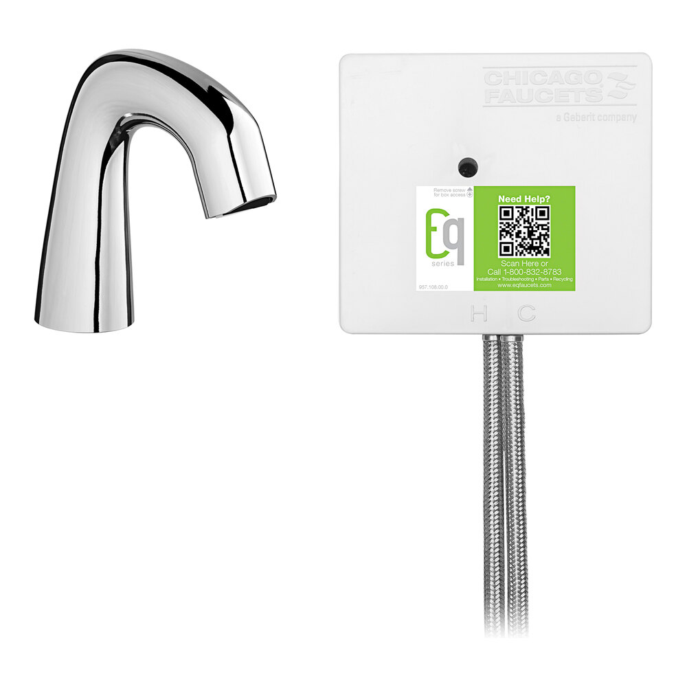 Chicago Faucets EQA11A13ABCP EQ DeckMounted DualSupply Battery Powered Touchless Faucet with