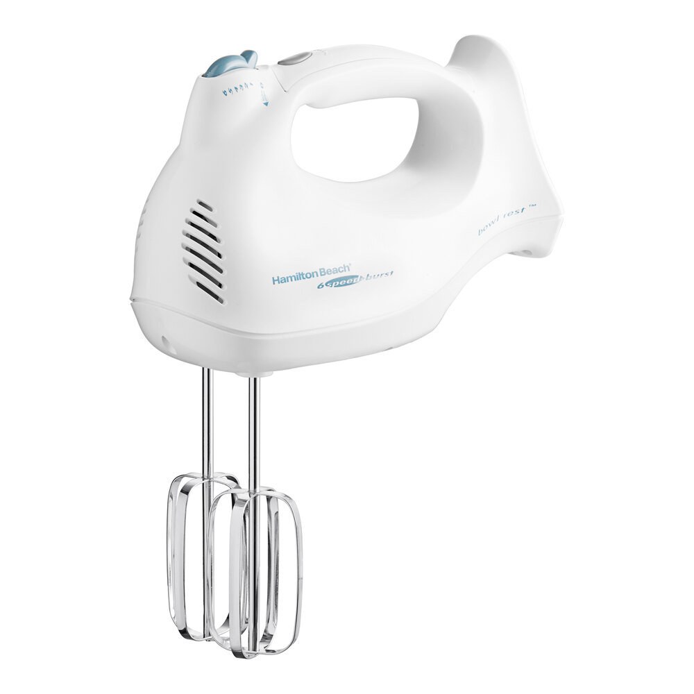 Hamilton Beach White 6 Speed Hand Mixer with Beaters, Whisk, and Easy