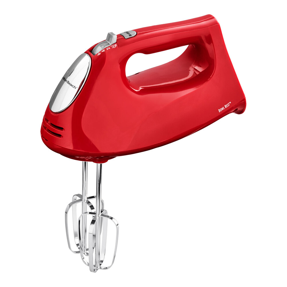 Hamilton Beach Red 6 Speed Hand Mixer with Beaters, Dough Hooks, Whisk