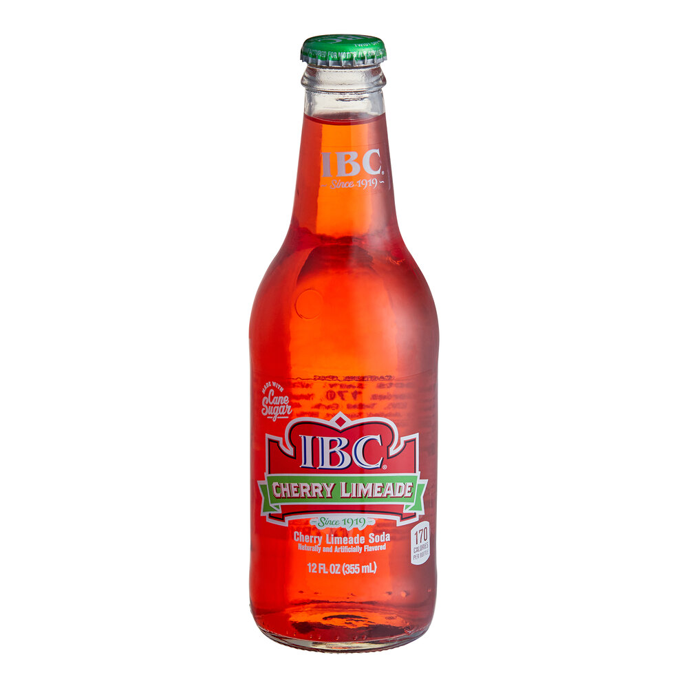 IBC Cherry Limeade Soda 12 fl. oz. Glass Bottle 24/Case
