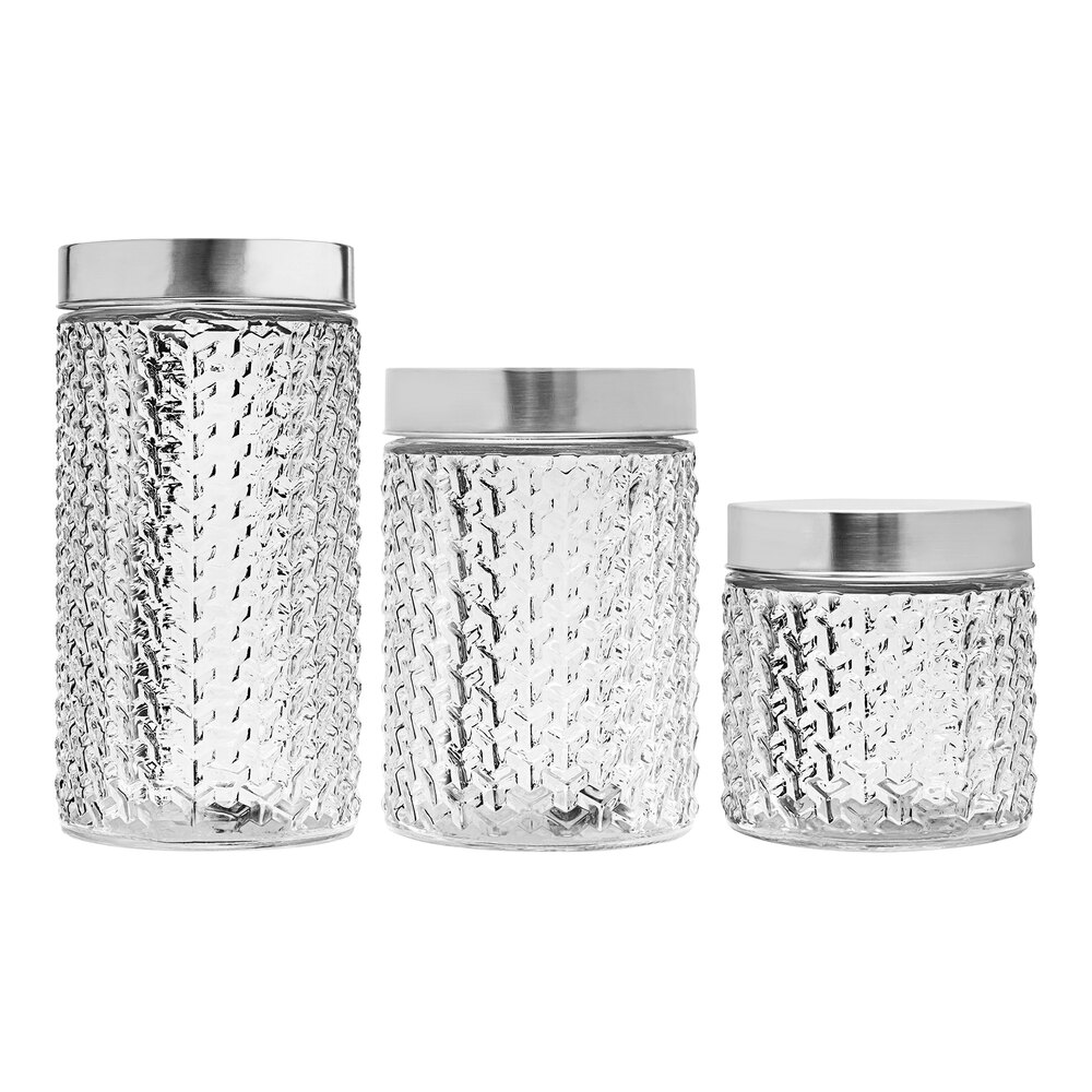 Stylesetter 3Piece Weave Round Glass Canister Set with Stainless Steel Lids by Jay Companies