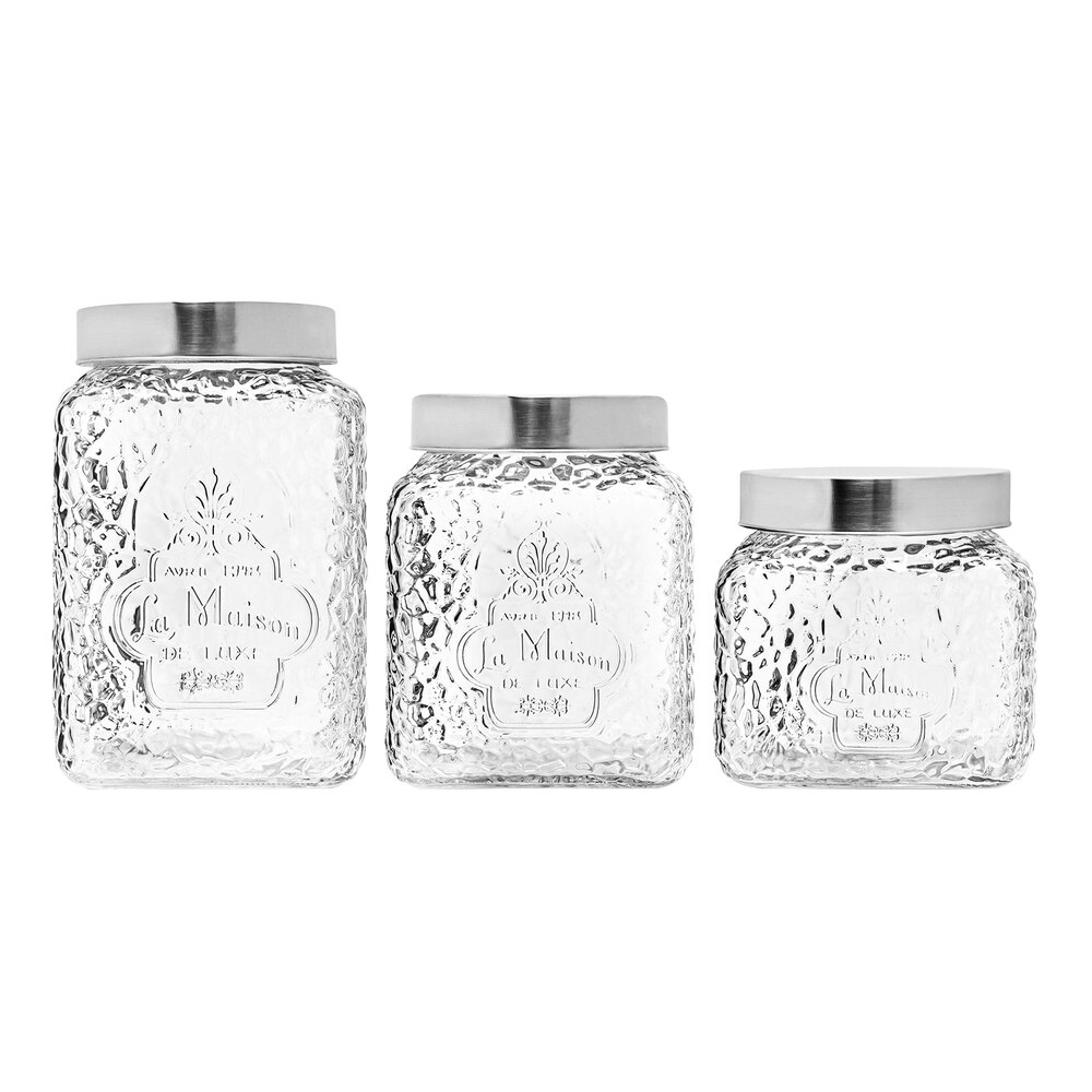 American Atelier 3Piece La Maison Hammered Square Glass Canister Set