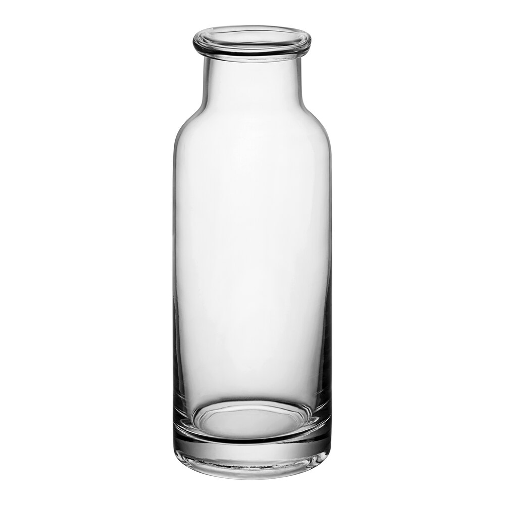 Acopa 14 oz. Embossed Glass Milk Bottle with Lid - 12/Case