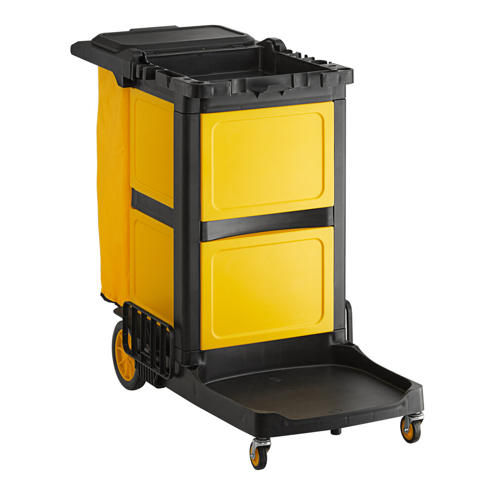 Lavex Premium 3Shelf Janitor Cart Kit with Yellow Zippered Bag, Lid