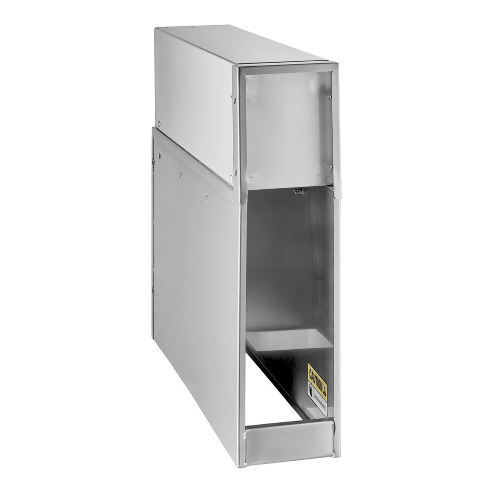 A silver rectangular stainless steel box with a hole on top.