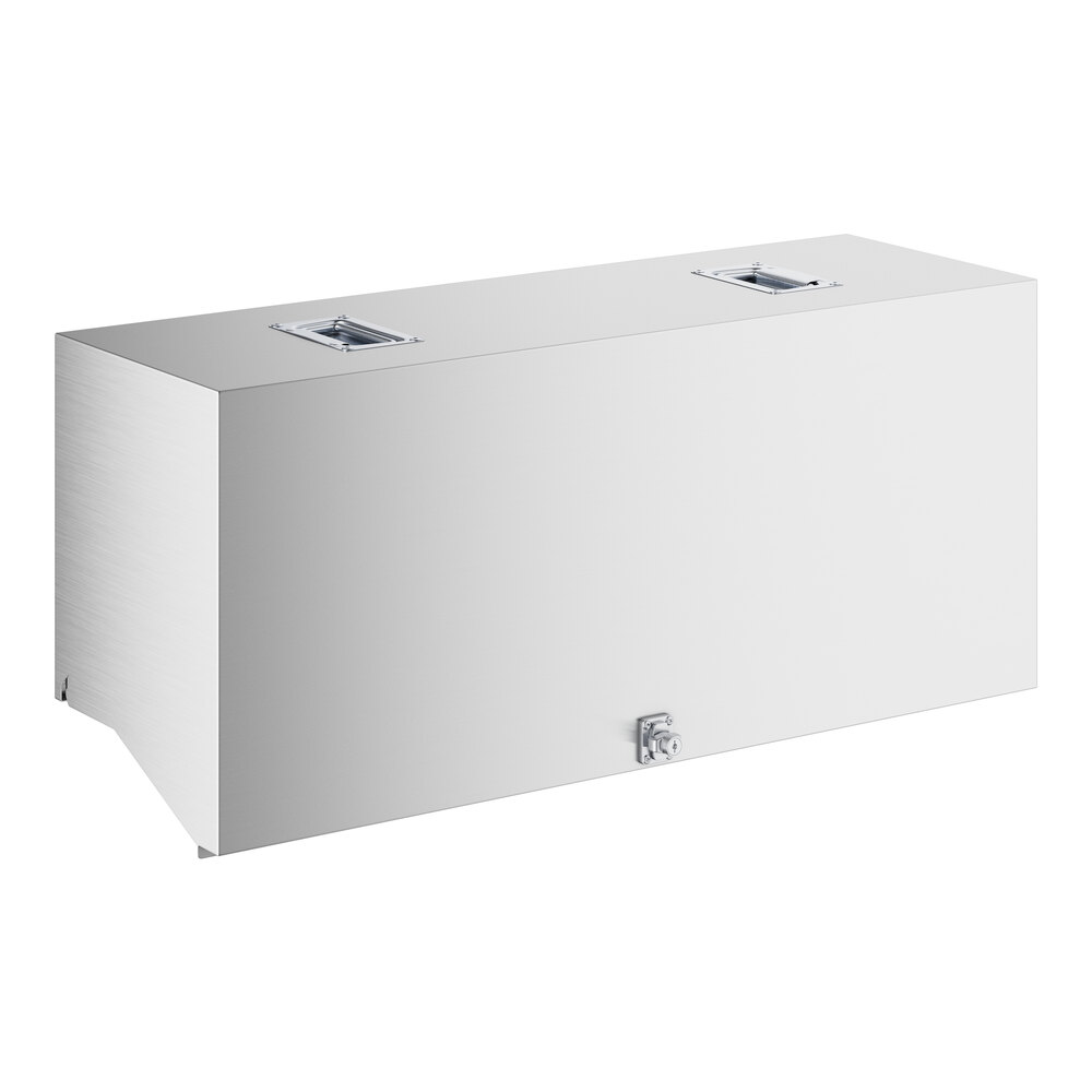 A white rectangular stainless steel cover with two holes.