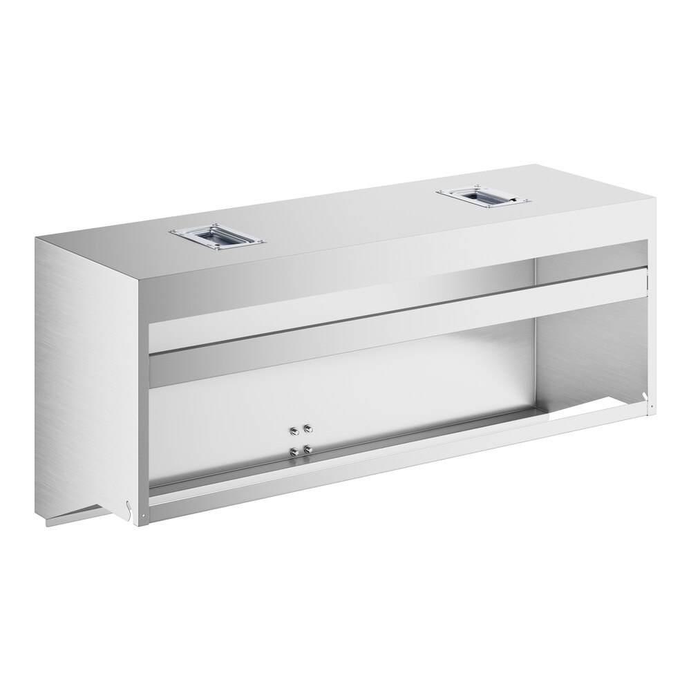 A silver rectangular Regency stainless steel cover with two compartments.