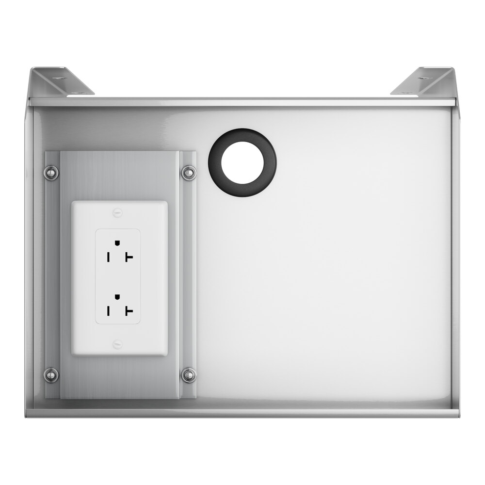 A stainless steel Regency underbar blender shelf with a power outlet and switch.