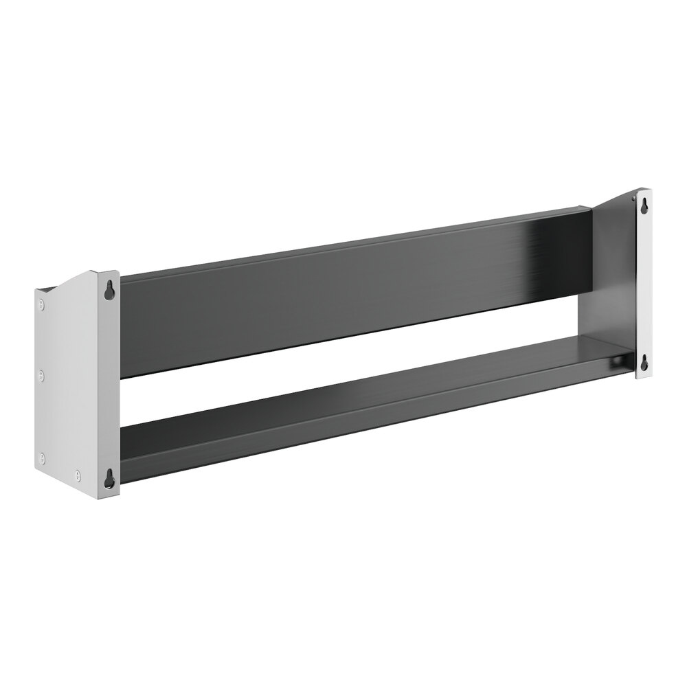 A stainless steel single tier speed rail shelf.