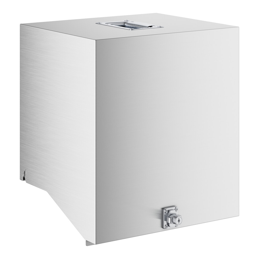 A white box containing a stainless steel cover for a Regency double tier speed rail.