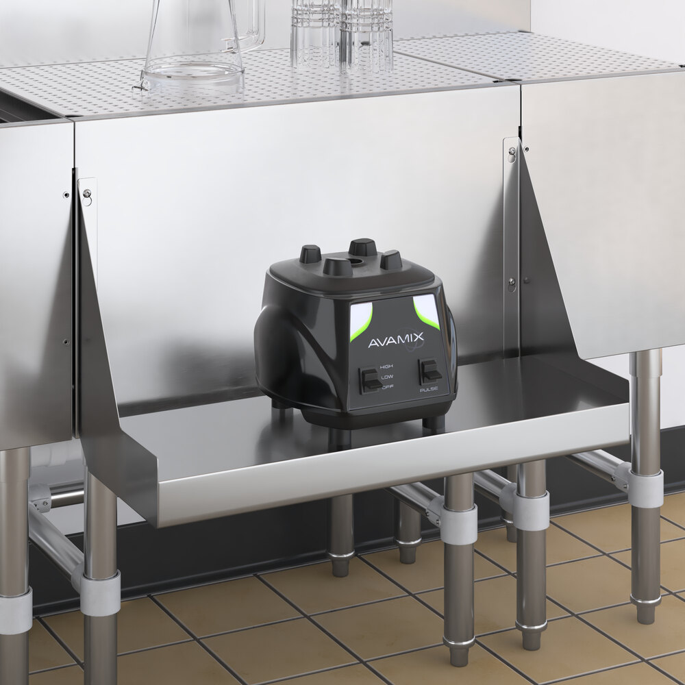 A Regency stainless steel underbar blender shelf on a counter.