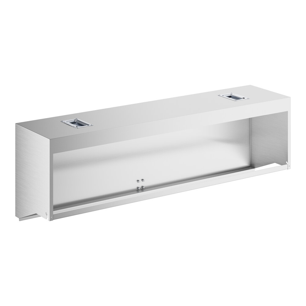 A white rectangular object with a clear lid containing a Regency stainless steel cover for a speed rail.