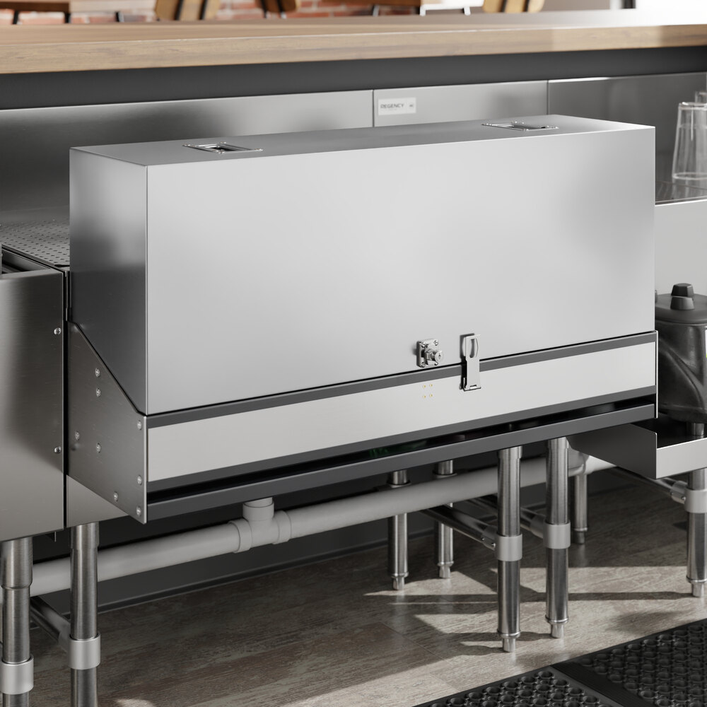 A stainless steel cover for a double tier speed rail.