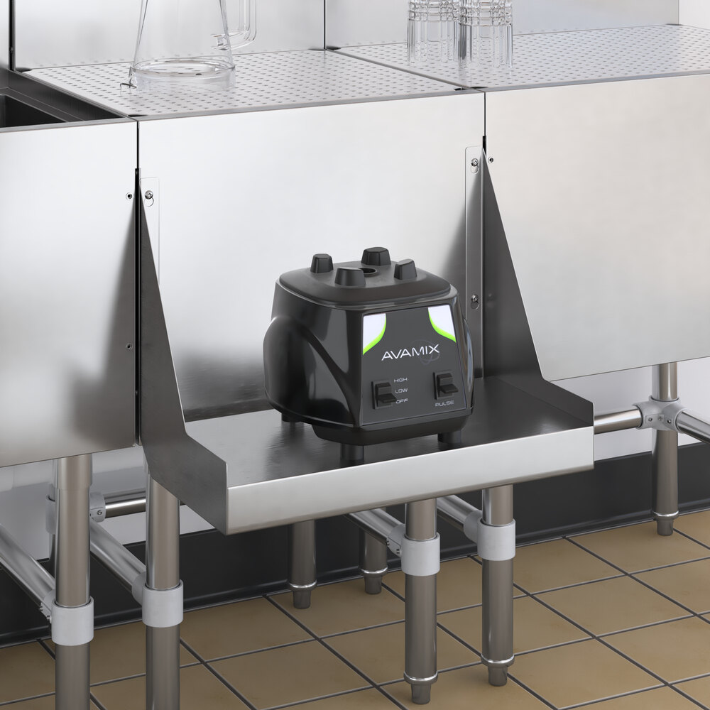 A Regency stainless steel underbar blender shelf on a counter.