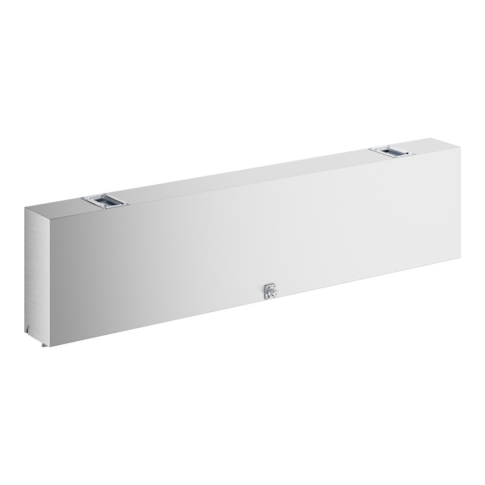 A white rectangular box with a metal cover for a Regency stainless steel speed rail.