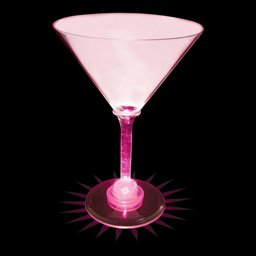 10 oz. Customizable Plastic Martini Cup with Pink LED Light 24/Case