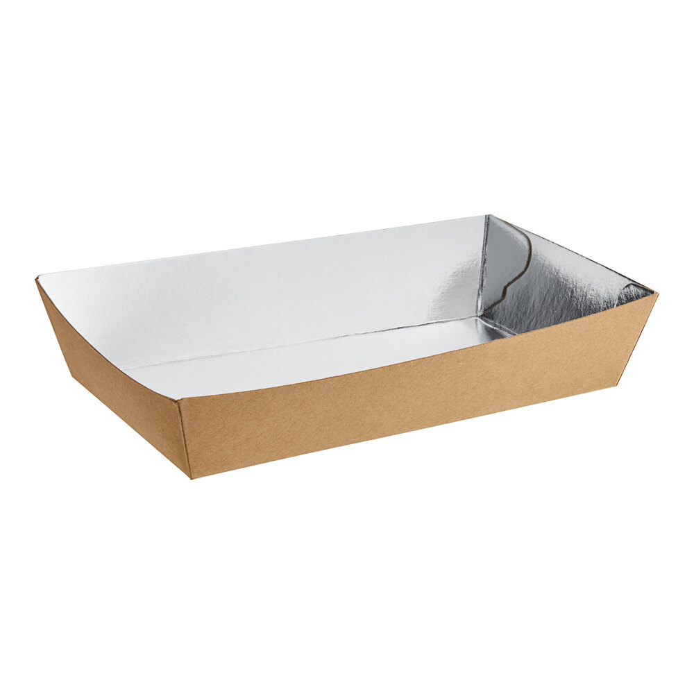 Carnival King 3 lb. Medium Foiled Paper Food Tray 6 1/8 inch x 3 5/16 inch x 1 7/16 inch - 500/Case
