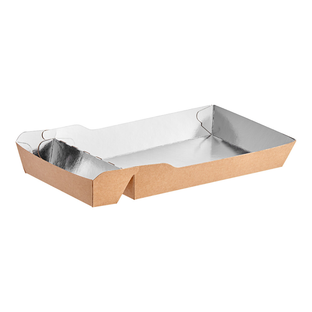 Carnival King 10 lb. Large Two-Compartment Foiled Paper Food Tray 8 inch x 4 13/16 inch x 1 3/8 inch - 500/Case
