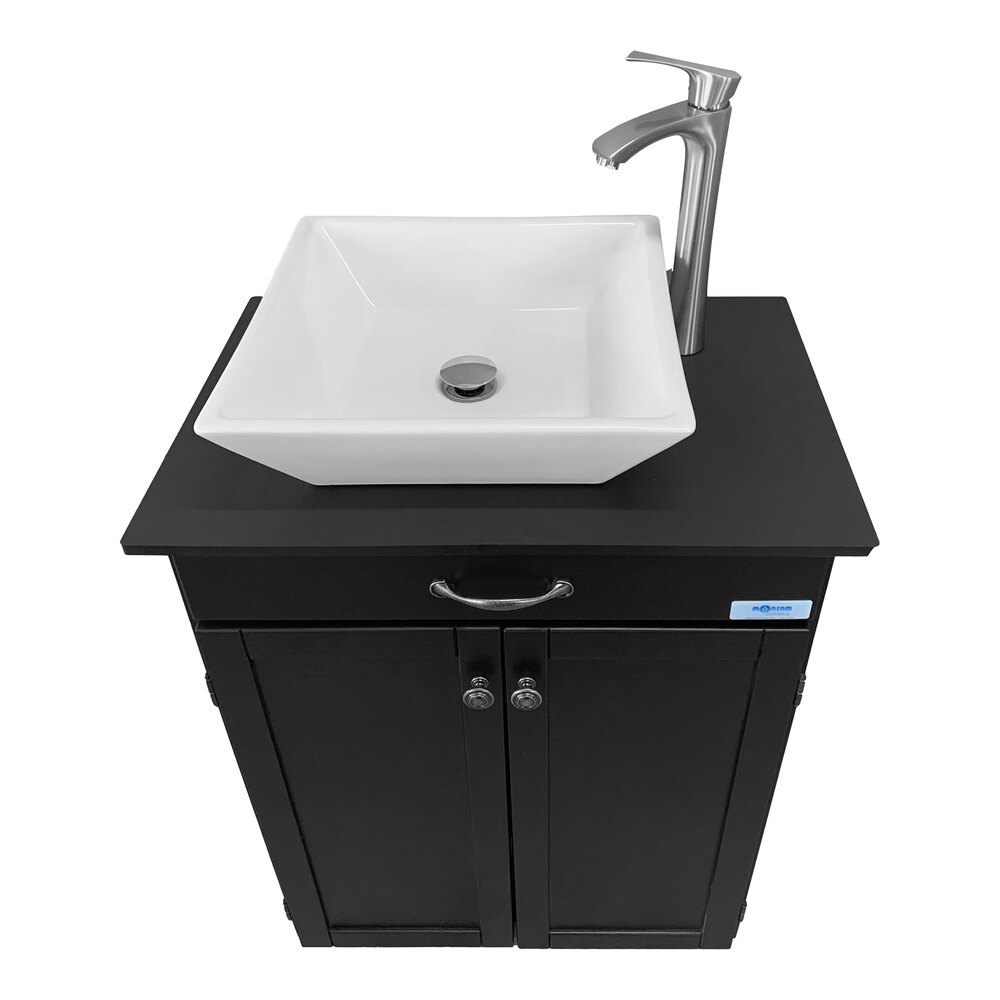 Monsam PSW0013B Portable Sink with Black Wood and Ceramic Bowl