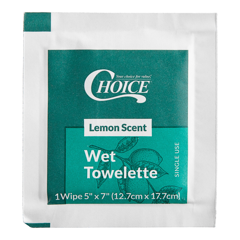 Choice 5" x 7" Lemon Scented Moist Towelette / Wet Nap 1000/Case